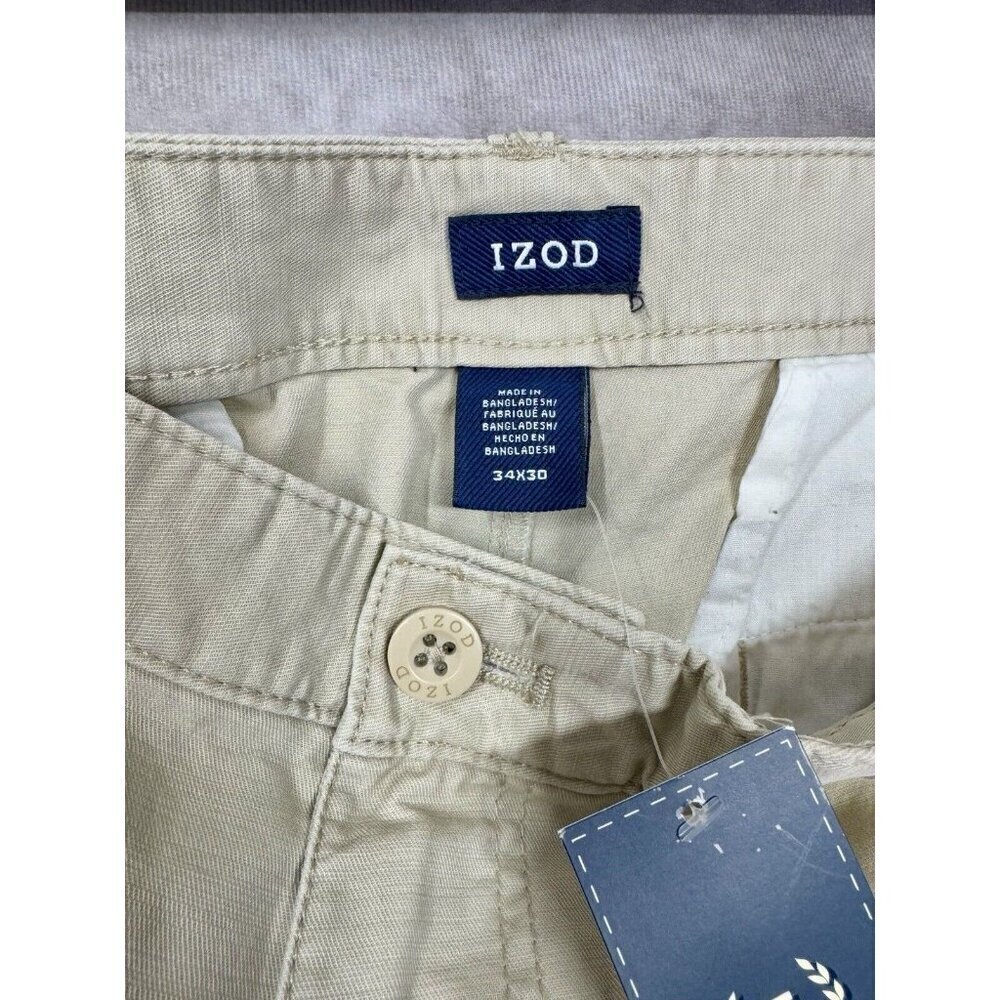IZOD Pants Mens 34x30 Beige Khaki Soft Wash Perfection Cargo 100% Cotton NEW - Picture 4 of 9